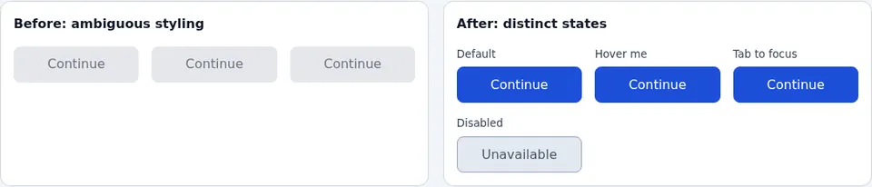 Browser screenshot of the button states comparison