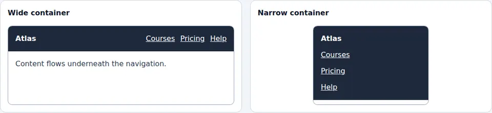 Actual wide and narrow browser views of the same navigation