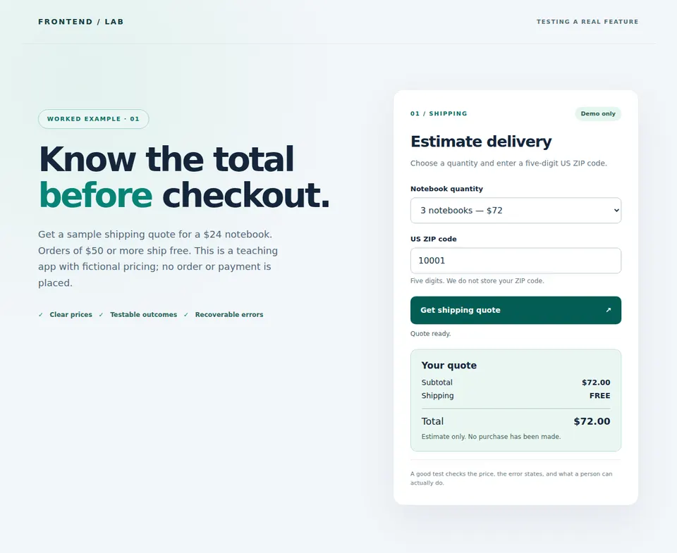 Browser capture: successfully requested shipping quote