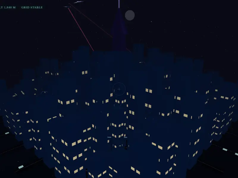 Aether City: a 3D night-time city of lit towers