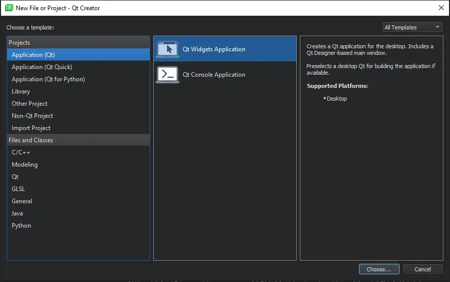 Qt Widgets project preview