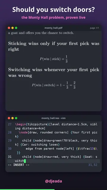 Short: should you switch doors? The Monty Hall problem, proven live